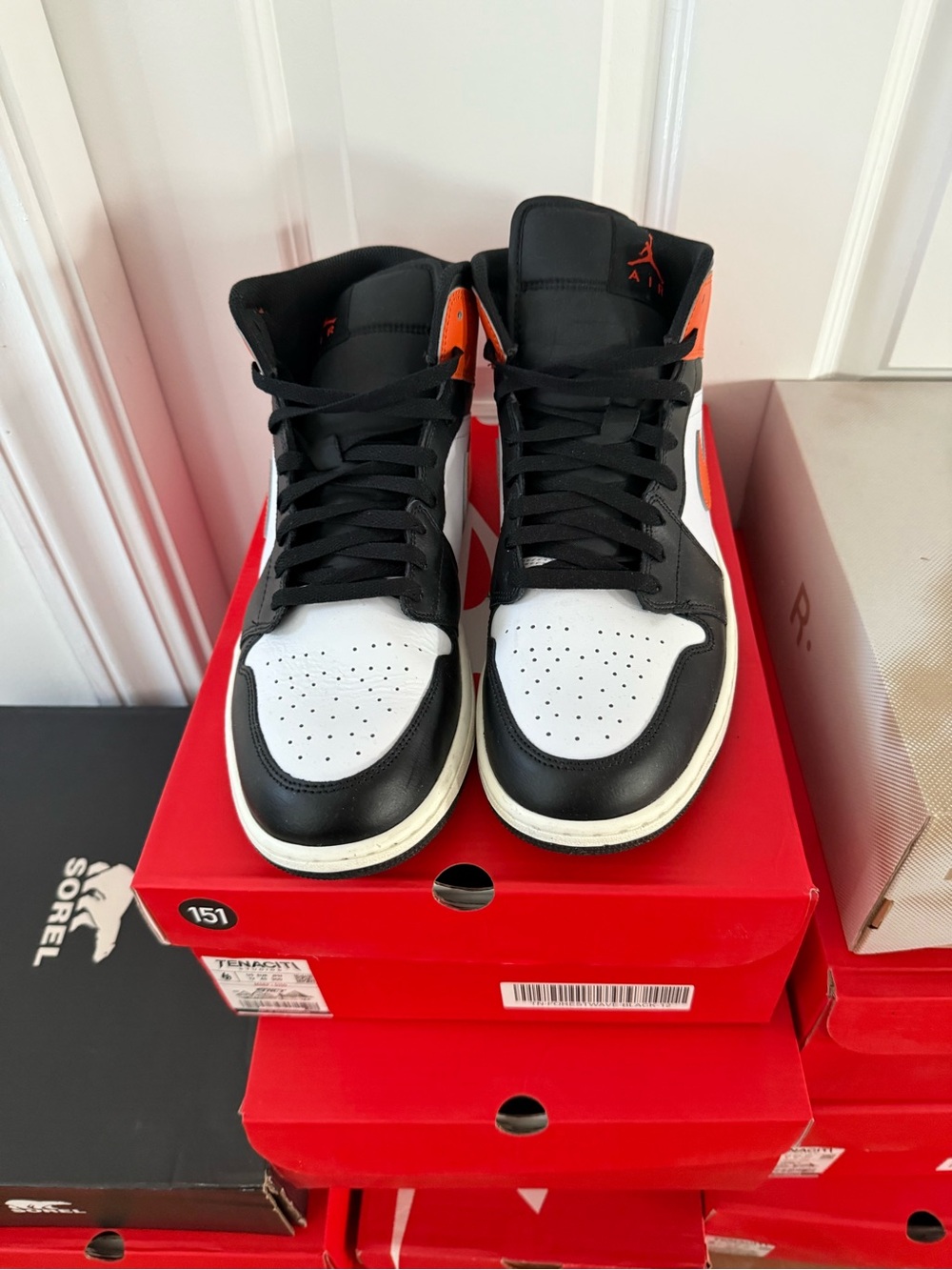 Jordan 1 Mid Black/White/Orange Men's Sneakers